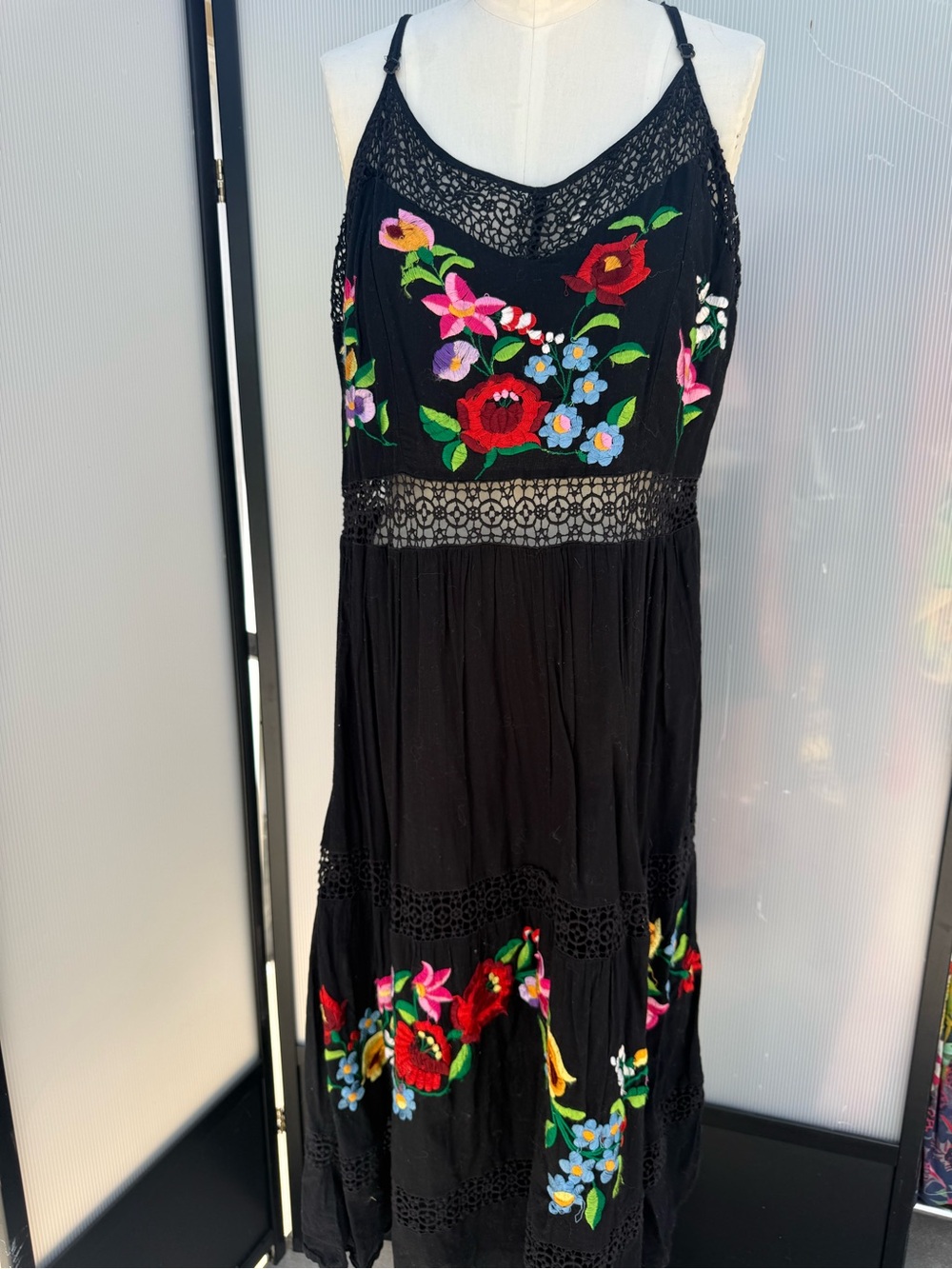 Black Floral Embroidered Maxi Dress
